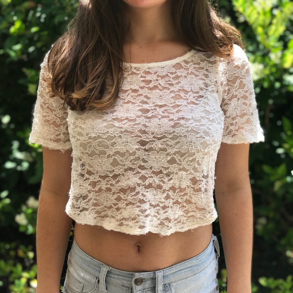 Tillys White Floral Lace Crop Top Beach Coverup